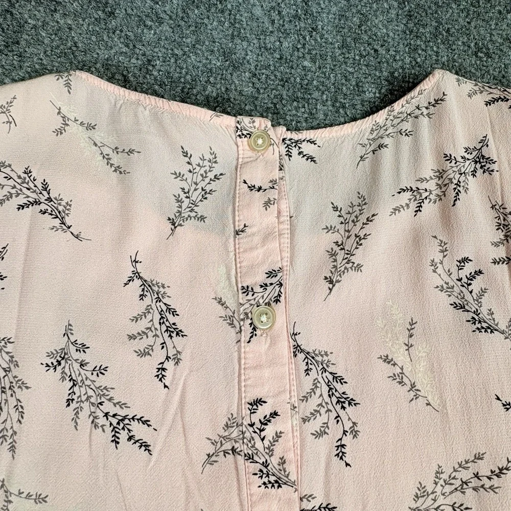 LOFT Blouse Womens M Pink Floral Button Back Puff Sleeve Cottagecore‎ Romantic